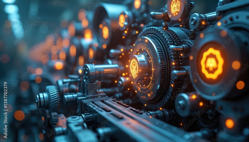 Aufkleber industrial automation tech equipment smart factory manufacturing. futuristic technology, robotic eng