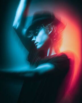 Dynamic dancer expressing rhythm with captivating beatbox vibes in vibrant light