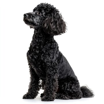 Adorable Black Poodle with Curly Hair in Studio Shot - Perfect Portrait of a Furry Canine Friend
