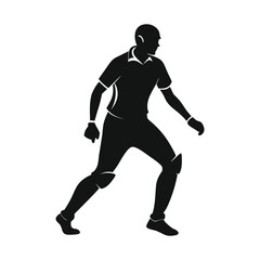 A male cricket player vector silhouette on white background