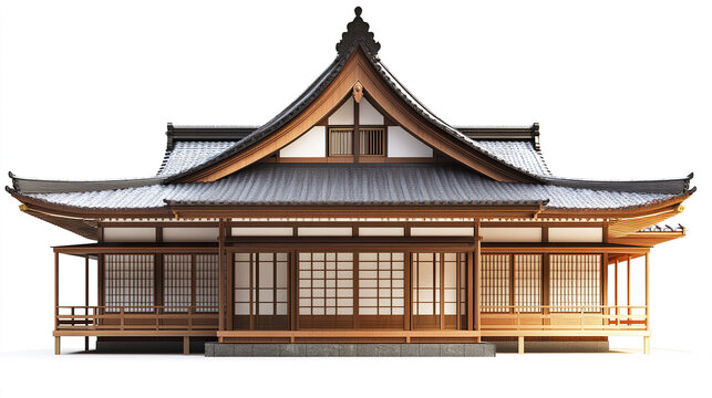 Traditional Japanese house with wooden structure and tiled roof