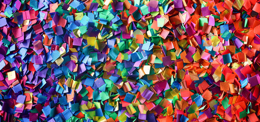 Colorful pile of confetti with a rainbow of colors