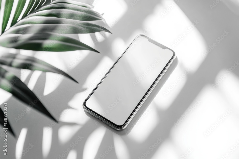 Poster sleek modern smartphone on a minimalist white surface illuminated by soft diffused lighting with sha