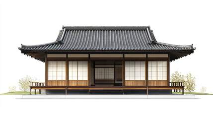 Obraz premium Traditional Japanese house with wooden structure and tiled roof