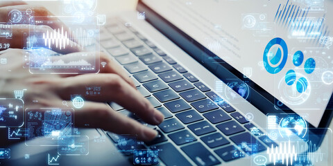 Laptop keyboard and digital technology concept