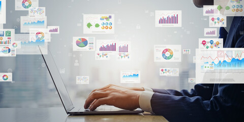 Business people using laptops and digital data concept