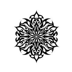 Obraz premium Symmetrical Tribal Mandala Design in Black and White Representing Abstract Art or Spiritual Symbol with copy space