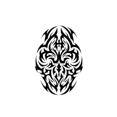 Fototapeta premium Symmetrical Tribal Mask-like Pattern in Black and White Representing Abstract Decoration or Body Art Symbol with copy space