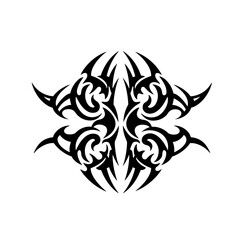 Tribal tattoo design with swirling patterns in black  