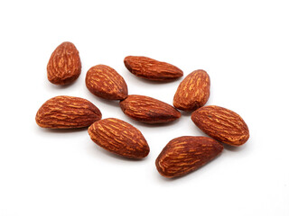 Almonds isolated on a clean white background, highlighting their natural brown tones and smooth, oval shapes