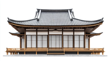 Obraz premium Traditional Japanese house with wooden structure and tiled roof