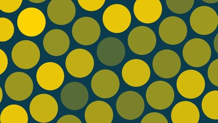 Seamless retro polka dot pattern with yellow and brown circles on a dark green background, abstract vintage wallpaper design, geometric textile texture, decorative digital art for fabric and wrapping