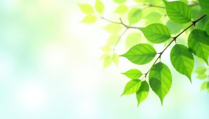 Fototapeta premium Leafy branches on a white background with soft focus, foliage, greens
