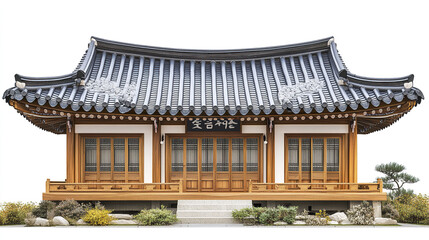 Obraz premium Traditional Korean house with wooden structure and tiled roof
