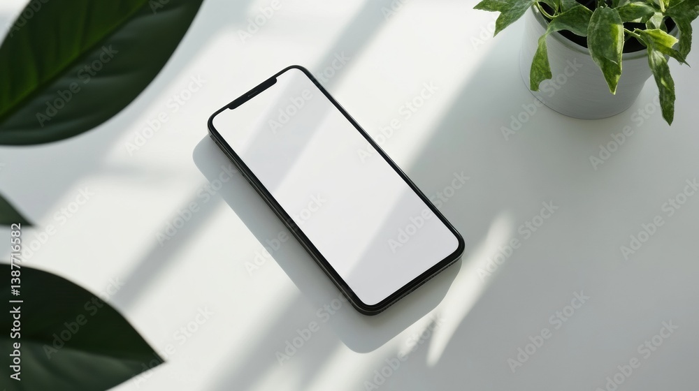 Poster Sleek modern smartphone on a white surface with soft lighting and minimalist aesthetics showcased in a clean setting
