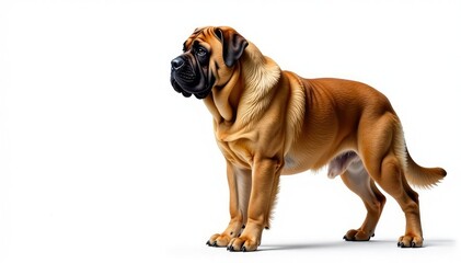 Obraz premium Majestic mastiff, powerful stance, white background, white, portrait
