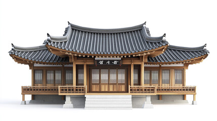 Fototapeta premium Traditional Korean house with wooden architecture and curved roof design