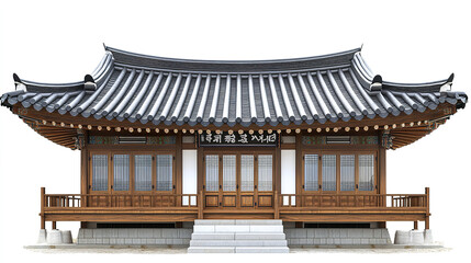 Traditional Korean house with wooden structure and tiled roof
