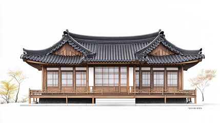 Fototapeta premium Traditional Korean house with wooden architecture and curved roof