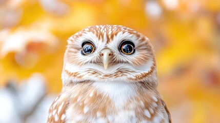 Cute, focused owl in autumn foliage