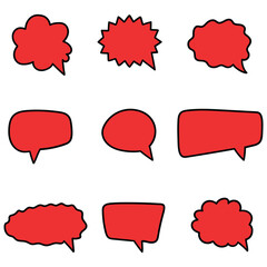 Hand drawn cartoon set of red speech bubbles on white background.