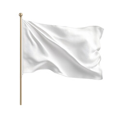 A pristine white flag waving gently in the wind against a transparent background, symbolizing peace, surrender, or truce in various contexts.