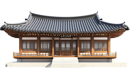 Obraz premium Traditional Korean house with wooden structure and tiled roof