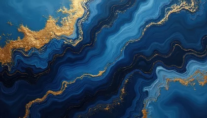 Ingelijste posters Kristal Dark blue abstract background with flowing patterns gold accents. Visually striking luxurious aesthetic. Modern elegant design suitable for various applications backgrounds wallpapers.  © miss irine
