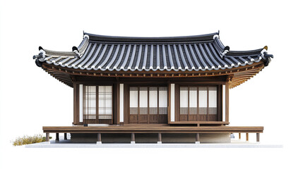 Obraz premium Traditional Korean house with wooden structure and tiled roof