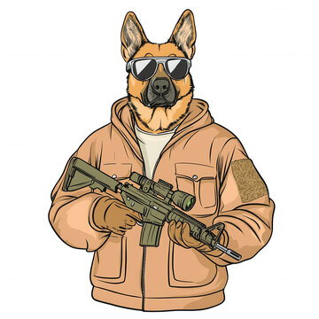 german shepherd holding rifle wearing sunglasses clip art preview