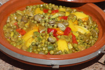 A close-up shot of a fresh tajine or tagine with vegetables