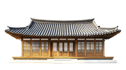 Obraz premium Traditional Korean house with wooden details on white background