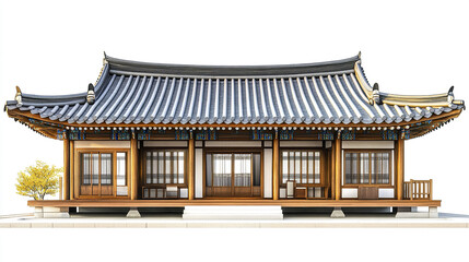 Obraz premium Traditional Korean house with wooden structure and tiled roof