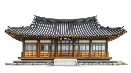 Obraz premium Traditional Korean house with wooden structure and tiled roof