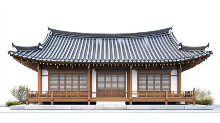 Obraz premium Traditional Korean house with wooden structure and curved roof