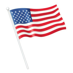 Fototapeta premium A waving American flag on a white isolated background, symbolizing patriotism and national pride. Ideal for uses related to the USA, freedom, or Independence Day.