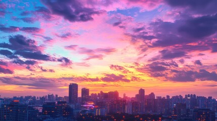 Urban twilight symphony: cityscape beneath the pastel-painted evening sky