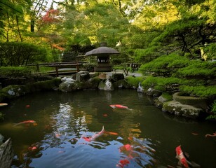 日本庭園　鯉