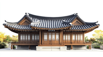 Obraz premium Traditional Korean house with wooden architecture and curved roof
