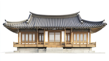 Fototapeta premium Traditional Korean house with wooden architecture on white background