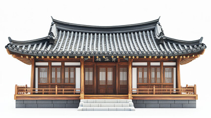 Obraz premium Traditional Korean house with wooden architecture and tiled roof