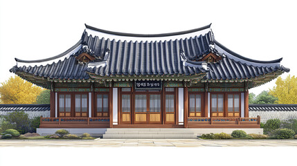 Obraz premium Traditional Korean house with ornate roof and wooden details