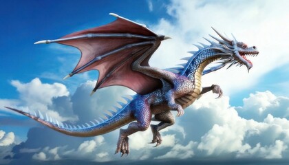 Dragon soaring through the sky with wings spread in fantasy adventure