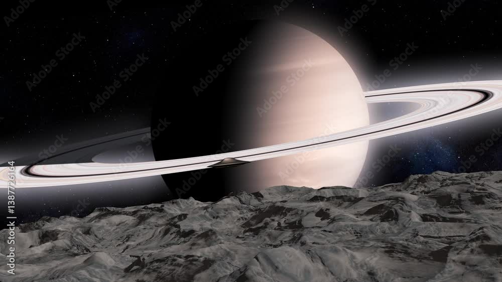 Canvas Prints alien space ship heading planet saturn, 3d rendering