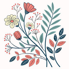 Floral Embrace: Delicate floral arrangement, blending blooms and foliage, evokes tranquility with its gentle lines, pastel hues, and organic forms.