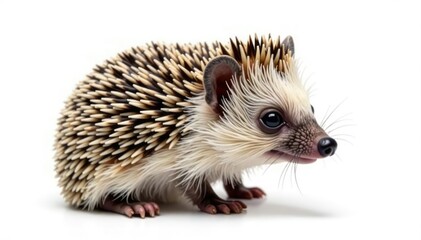 Obraz premium Small hedgehog, curled, isolated on white background, adorable, image