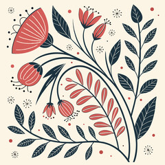 Botanical Harmony: Artistic floral design with intricate, delicate blossoms and leaves, painted in harmonious colors, offering a sense of artistic beauty and tranquility.