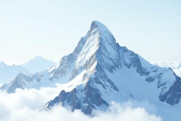 Obraz premium Snow-covered mountain peak, pristine white sky, white, scenic, summit