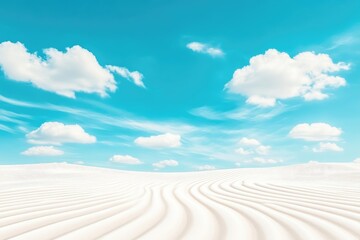 Naklejka premium Serene white desert landscape under a vibrant blue sky, with soft, rippling dunes