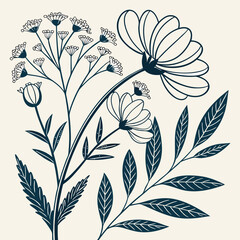 Floral Serenity: A simple yet elegant botanical illustration, capturing the delicate beauty of nature's floral artistry in a clean, minimalist aesthetic.